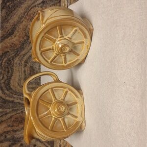Vtg Frankoma Wagon Wheel Desert Gold Cream & Open Sugar Set